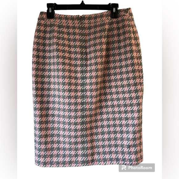 Talbots Pink and Gray Wool Blend Houndstooth Pencil Skirt - size 6 - Picture 2 of 6